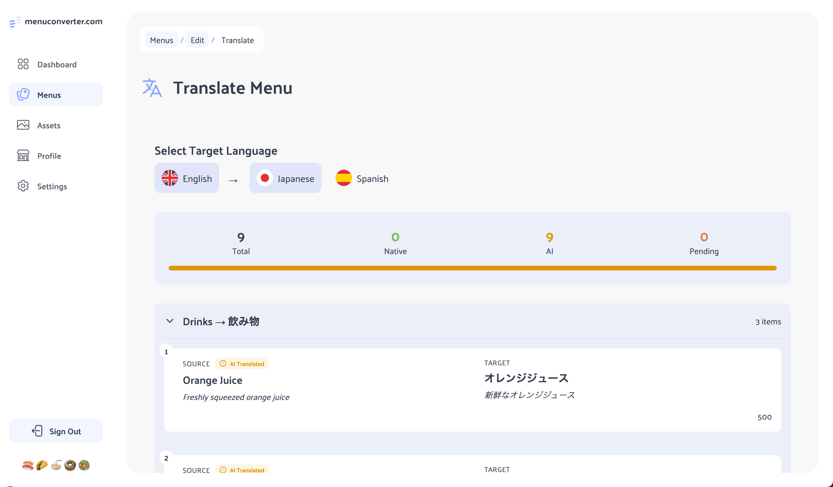 Dashboard screenshot for Translate & Refine